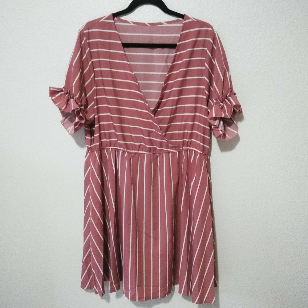 🚨50%off📦Shein Curve Dress Faux Wrap Knee Length Short Sleeve Pink  2X